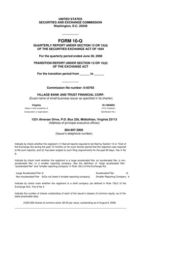 Thumbnail Village Bank and Trust Financial 10-Q Quarterly Report FY 