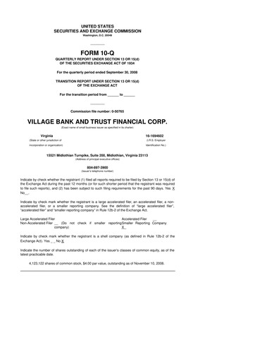 Thumbnail Village Bank and Trust Financial 10-Q Quarterly Report FY 