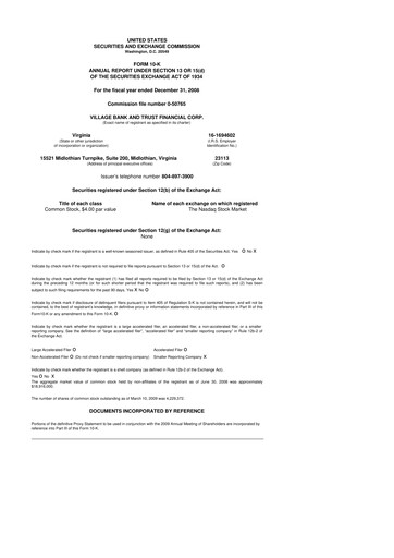 Thumbnail Village Bank and Trust Financial 10-K Annual Report 