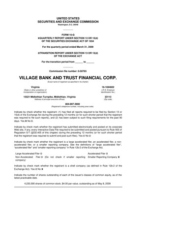 Thumbnail Village Bank and Trust Financial 10-Q Quarterly Report FY 