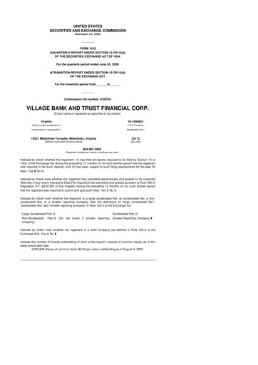 Thumbnail Village Bank and Trust Financial 10-Q Quarterly Report FY 