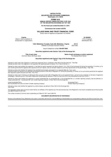 Thumbnail Village Bank and Trust Financial 10-K Annual Report 