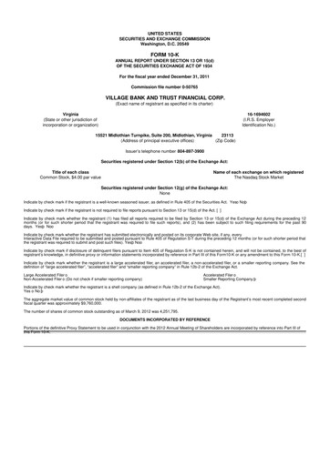 Thumbnail Village Bank and Trust Financial 10-K Annual Report 2011