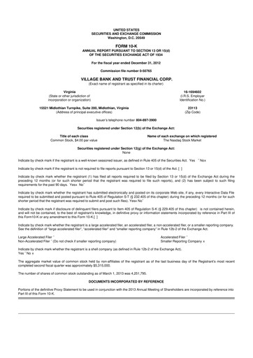 Thumbnail Village Bank and Trust Financial 10-K Annual Report 2012