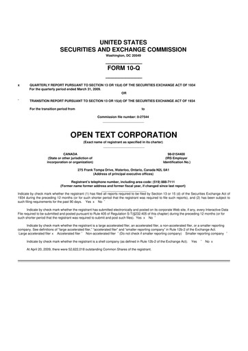 Thumbnail OpenText 10-Q Quarterly Report FY 
