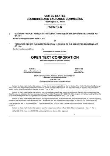 Thumbnail OpenText 10-Q Quarterly Report FY2013 