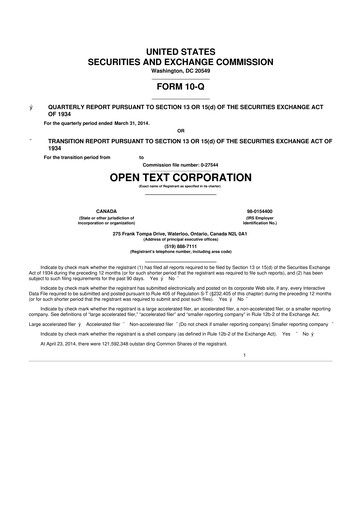Thumbnail OpenText 10-Q Quarterly Report FY2014 