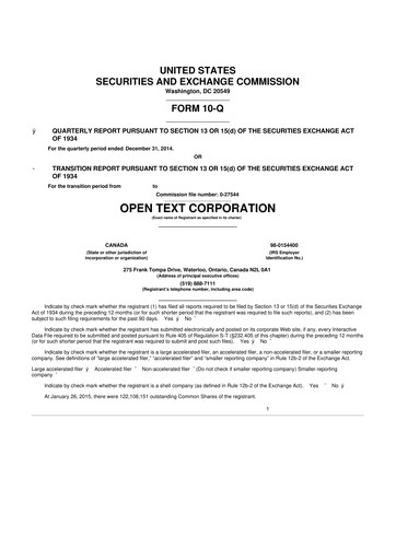 Thumbnail OpenText 10-Q Quarterly Report FY2015 