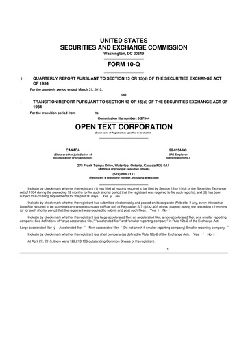 Thumbnail OpenText 10-Q Quarterly Report FY2015 
