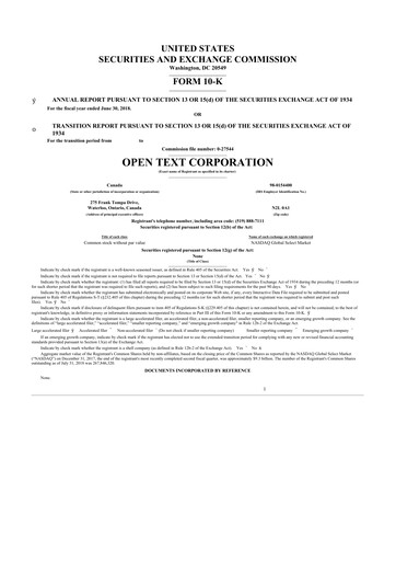 Thumbnail OpenText 10-K Annual Report 2018