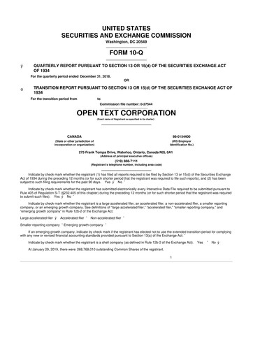 Thumbnail OpenText 10-Q Quarterly Report FY2019 