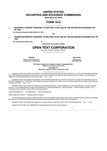 Thumbnail OpenText 10-Q Quarterly Report FY2019 