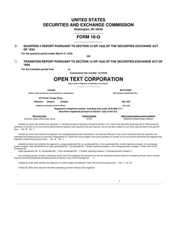 Thumbnail OpenText 10-Q Quarterly Report FY2020 