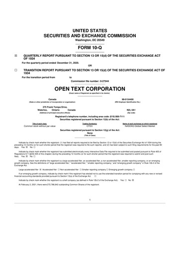 Thumbnail OpenText 10-Q Quarterly Report FY2021 