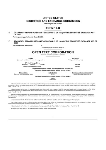 Thumbnail OpenText 10-Q Quarterly Report FY2021 