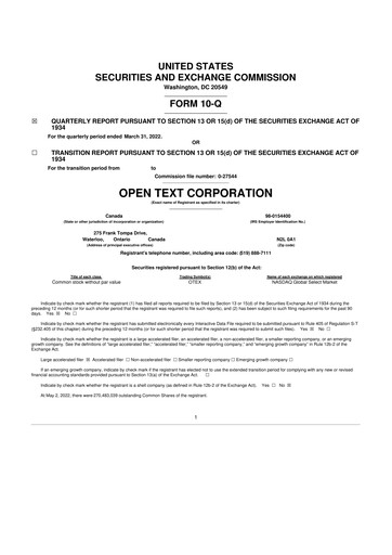 Thumbnail OpenText 10-Q Quarterly Report FY2022 