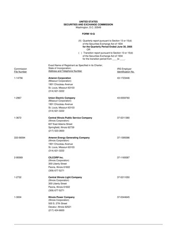 Thumbnail Ameren
 10-Q Quarterly Report FY 