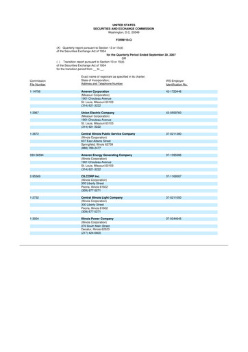 Thumbnail Ameren
 10-Q Quarterly Report FY 