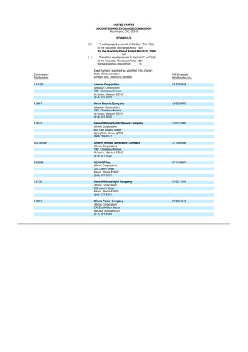 Thumbnail Ameren
 10-Q Quarterly Report FY 