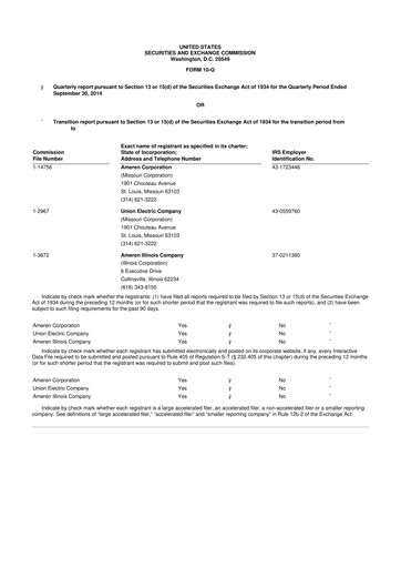Thumbnail Ameren
 10-Q Quarterly Report FY 