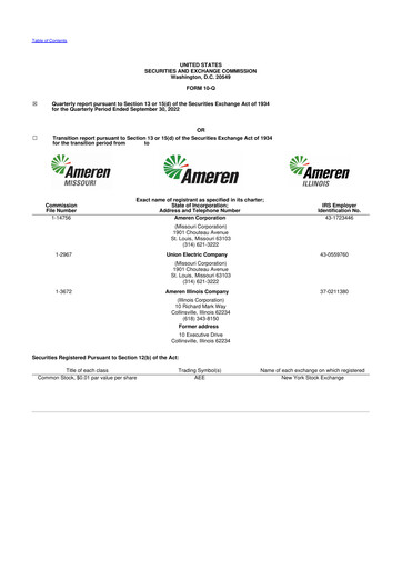 Thumbnail Ameren
 10-Q Quarterly Report FY 