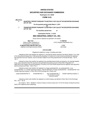 Thumbnail MSC Industrial Direct 10-Q Quarterly Report FY2014 