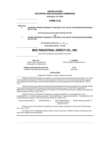 Thumbnail MSC Industrial Direct 10-Q Quarterly Report FY2015 