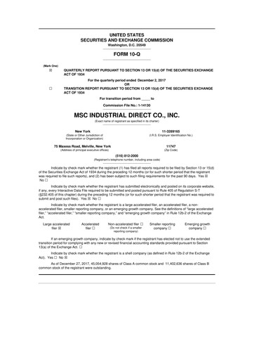 Thumbnail MSC Industrial Direct 10-Q Quarterly Report FY2018 