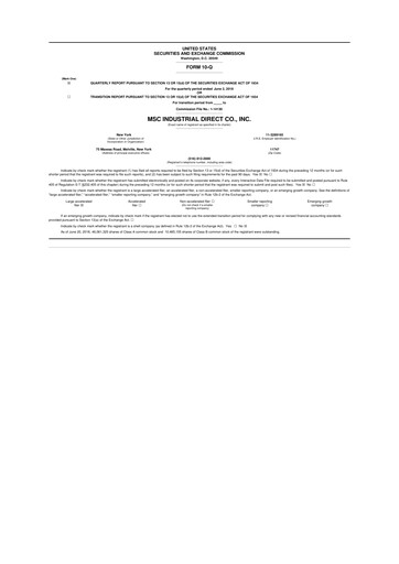 Thumbnail MSC Industrial Direct 10-Q Quarterly Report FY2018 