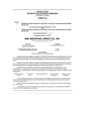 Thumbnail MSC Industrial Direct 10-Q Quarterly Report FY2019 