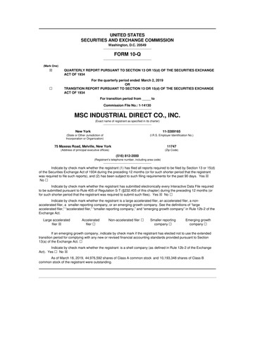 Thumbnail MSC Industrial Direct 10-Q Quarterly Report FY2019 