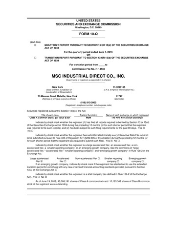 Thumbnail MSC Industrial Direct 10-Q Quarterly Report FY2019 