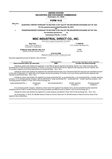 Thumbnail MSC Industrial Direct 10-Q Quarterly Report FY2020 