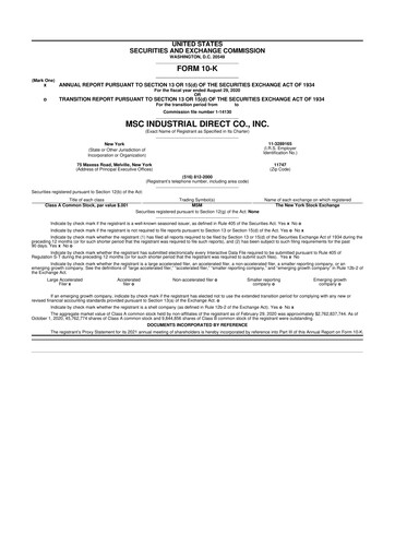 Thumbnail MSC Industrial Direct 10-K Annual Report 2020