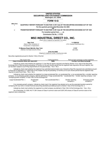 Thumbnail MSC Industrial Direct 10-Q Quarterly Report FY2021 
