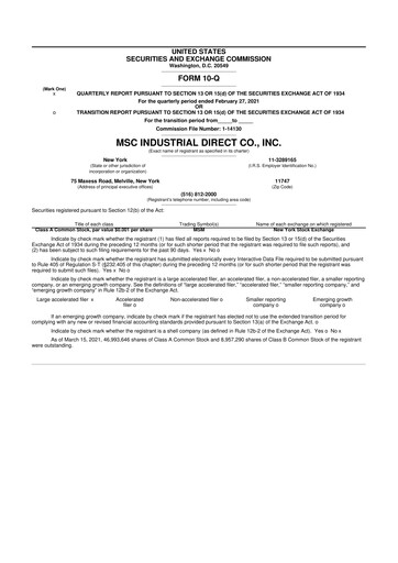 Thumbnail MSC Industrial Direct 10-Q Quarterly Report FY2021 