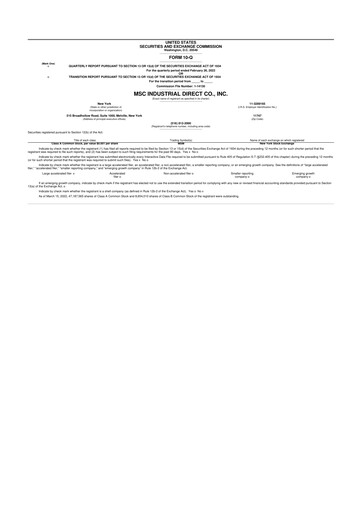 Thumbnail MSC Industrial Direct 10-Q Quarterly Report FY2022 