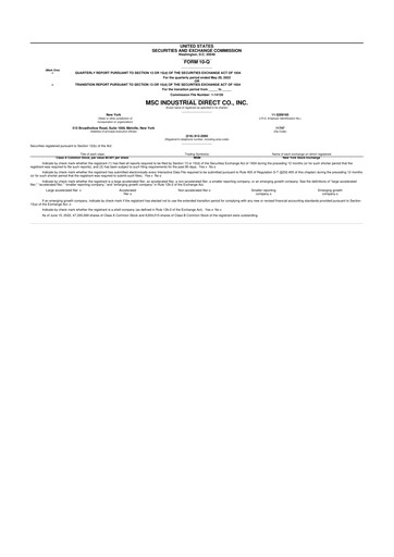Thumbnail MSC Industrial Direct 10-Q Quarterly Report FY2022 