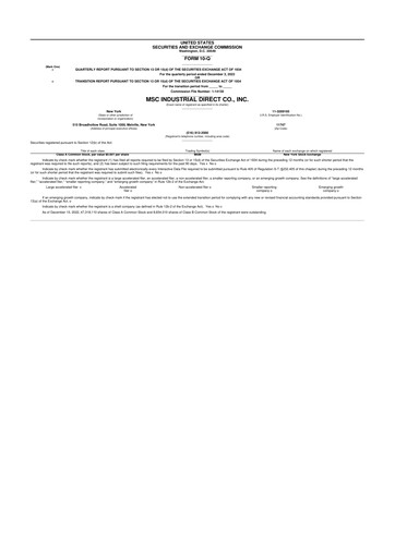 Thumbnail MSC Industrial Direct 10-Q Quarterly Report FY2023 