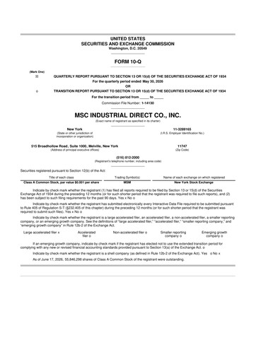 Miniature MSC Industrial Direct 10-Q Rapport trimestriel 2026 