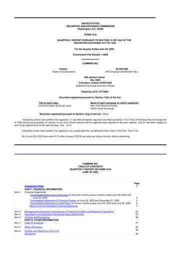 Thumbnail Cummins
 10-Q Quarterly Report FY 