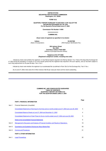 Thumbnail Cummins
 10-Q Quarterly Report FY 