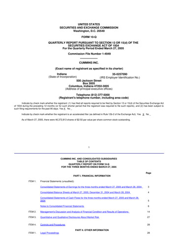 Miniature Cummins
 10-Q Rapport trimestriel  