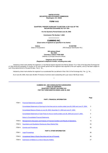 Thumbnail Cummins
 10-Q Quarterly Report FY 