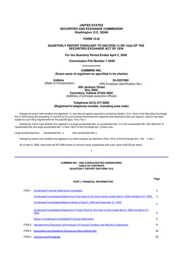 Thumbnail Cummins
 10-Q Quarterly Report FY 