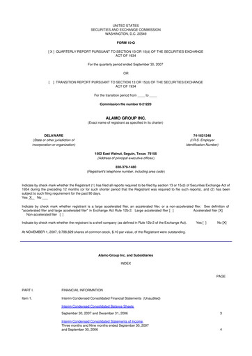 Thumbnail Alamo Group 10-Q Quarterly Report FY 