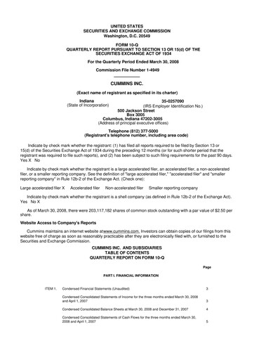 Thumbnail Cummins
 10-Q Quarterly Report FY 