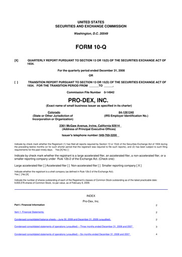 Miniature Pro-Dex 10-Q Rapport trimestriel  