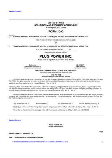 Thumbnail Plug Power 10-Q Quarterly Report FY 