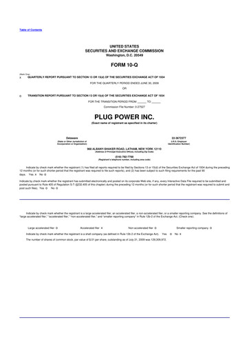 Thumbnail Plug Power 10-Q Quarterly Report FY 